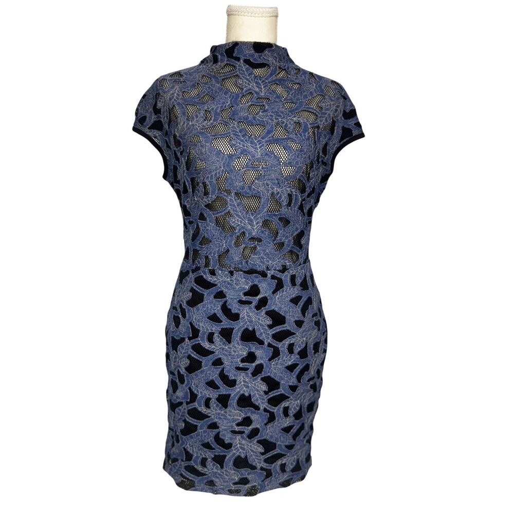 CQ by CQ Blue Lace Sheath Dress Medium Sheer Avant Garde Feminine Event Vacation